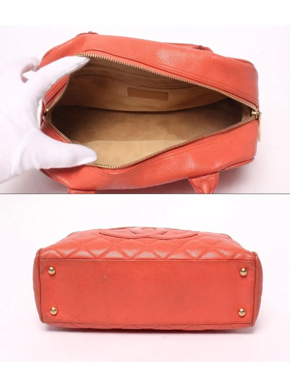 Chanel Handle Mini Boston Bag Quilted Gold